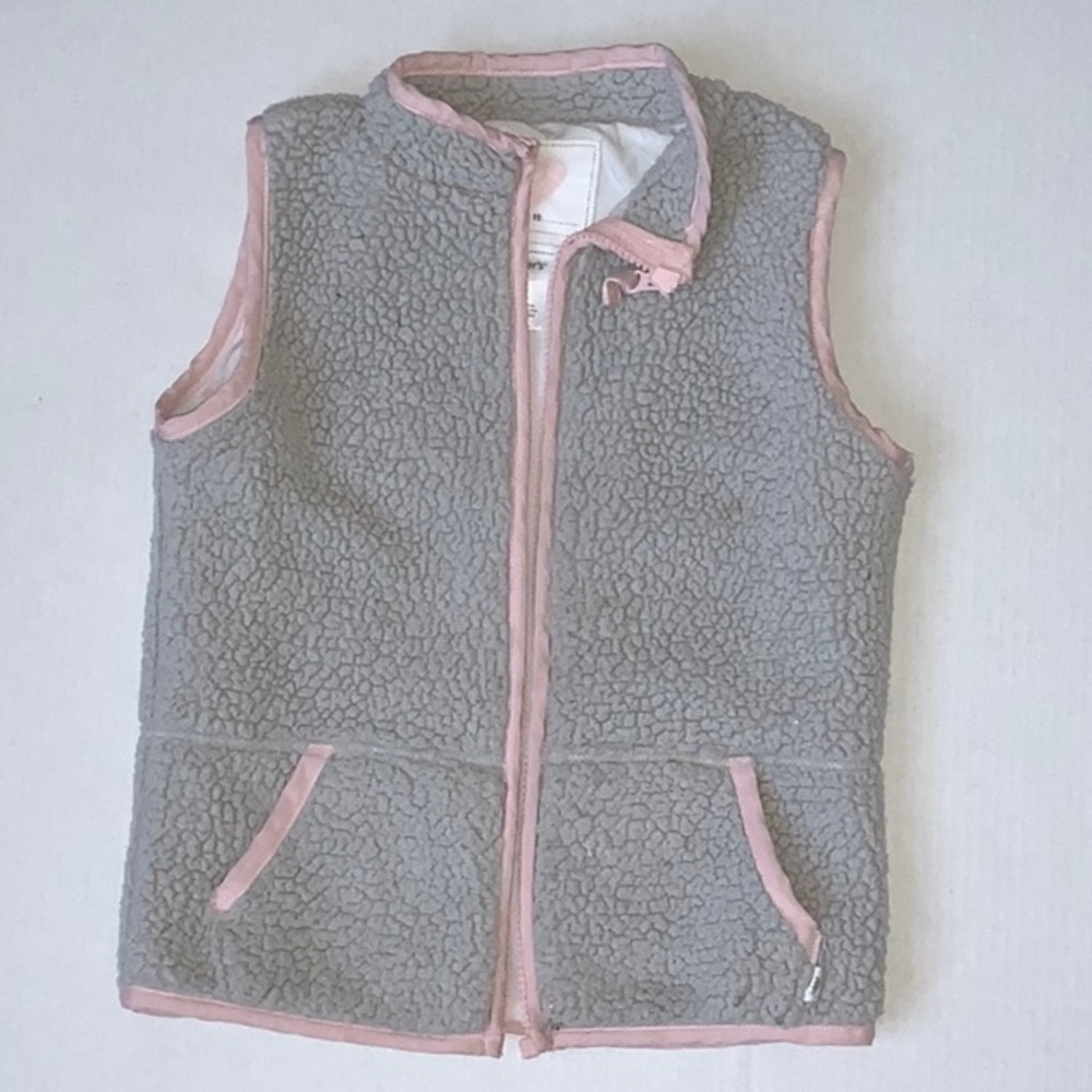 Carter’s Girl’s Vest | Sherpa Vest | Gray with Pink Trim | Cozy Fall Top Size 8